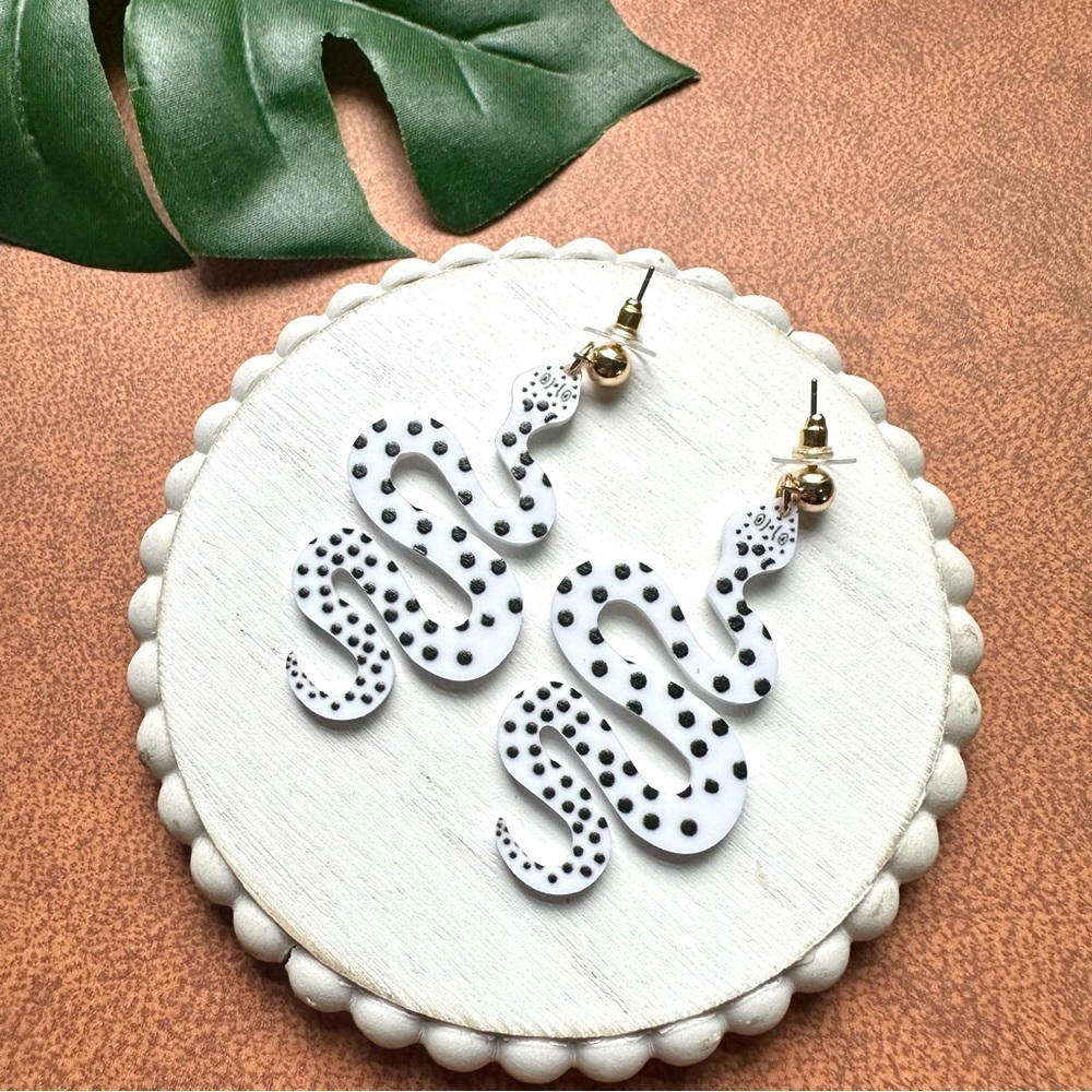 2/$30🌵 Black & White Acrylic Snake Charmer Earrings Western Boho Slither Gift